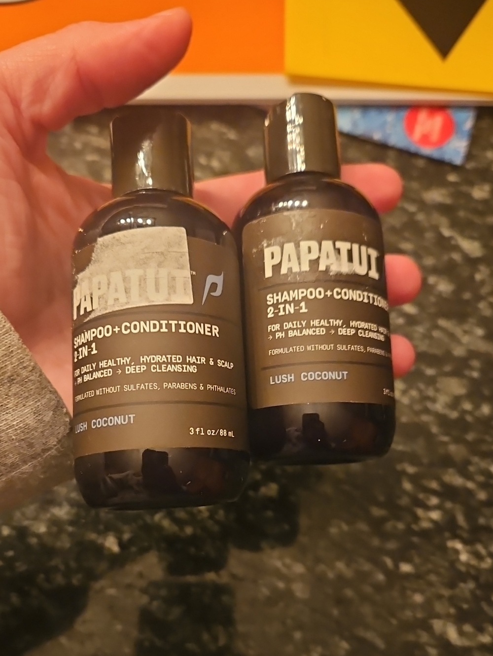 Papatui 2-in-1 Shampoo + Conditioner - Black Bottle, Lush Coconut (2) 3oz Bottle